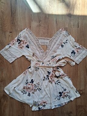 bp Cream Floral Lace-Trim Romper